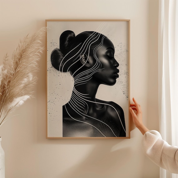 Black And White Woman Profile Elegant Line Art Portrait Wall Art