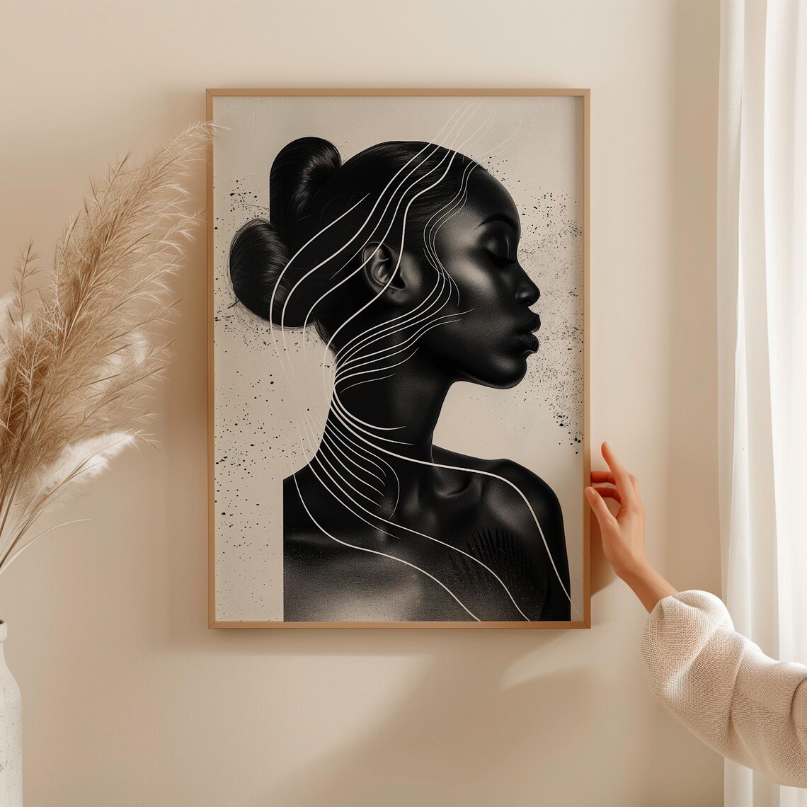 Black And White Woman Profile Elegant Line Art Portrait Wall Art