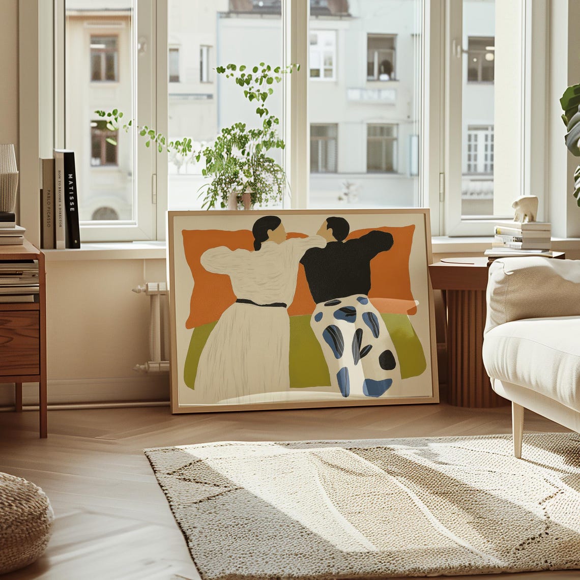 Joyful Dancing Couple in Black and White on Warm Orange Poster