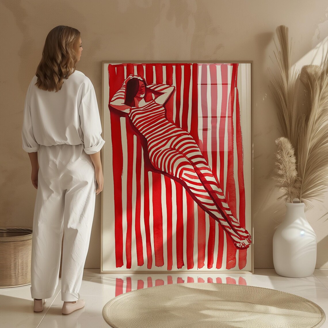 Red Striped Woman Relaxing at Christmas Holiday Festive Poster - Image 3