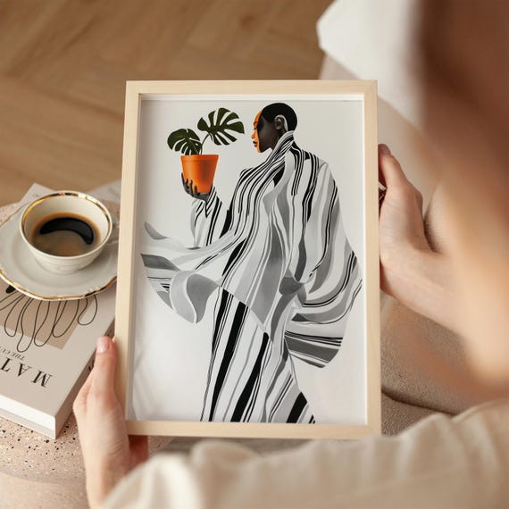 Black And White Abstract Art Modern Plant Lady Print Minimalist Wall Art Monstera Plant Fashionable Home Decor
