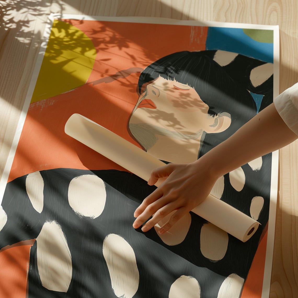 Bold Polka Dot Portrait Print Abstract Woman Wall Art Modern Minimalist Illustration Vibrant Orange And Blue Decor Fashion Inspired Art - Image 2