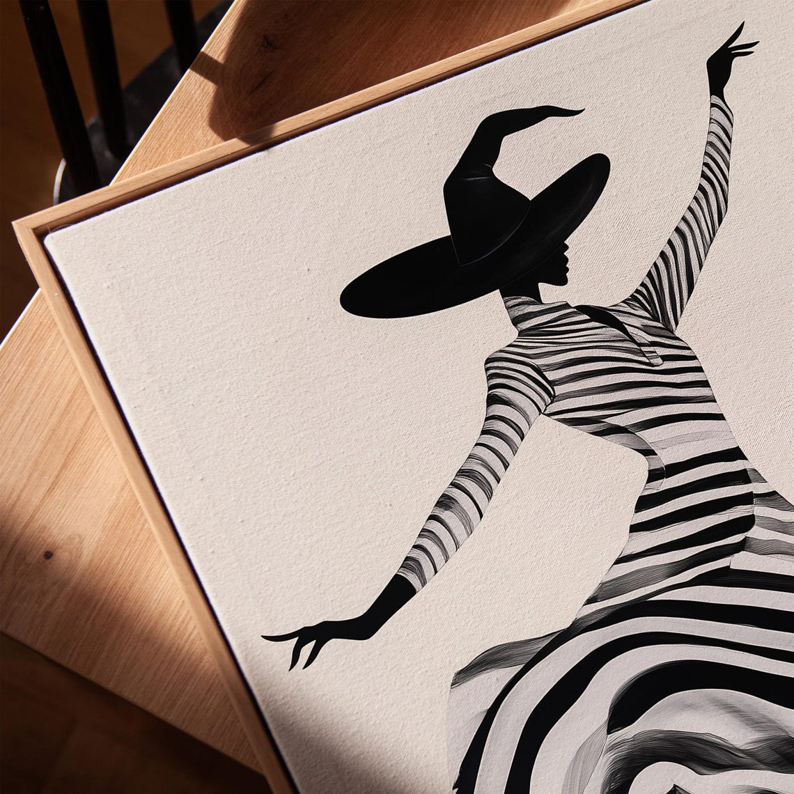 Dancing Striped Dress Witch in Orange Heels Halloween Art Poster - Image 3