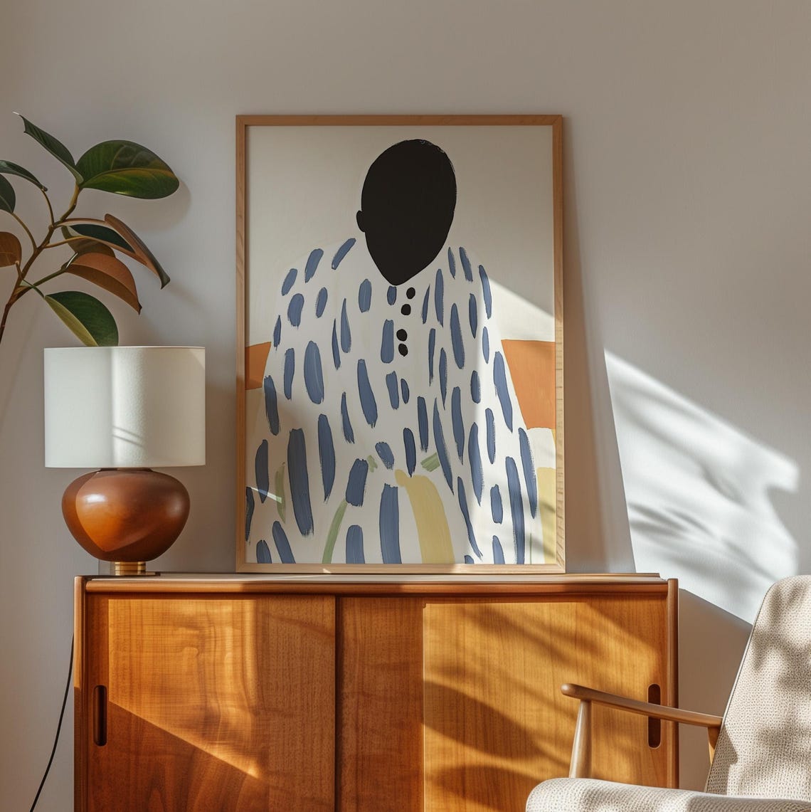 Minimalist Abstract Portrait Wall Art Blue And White Illustration Modern Faceless Figure Print Neutral Decor With Warm Tones - Image 3