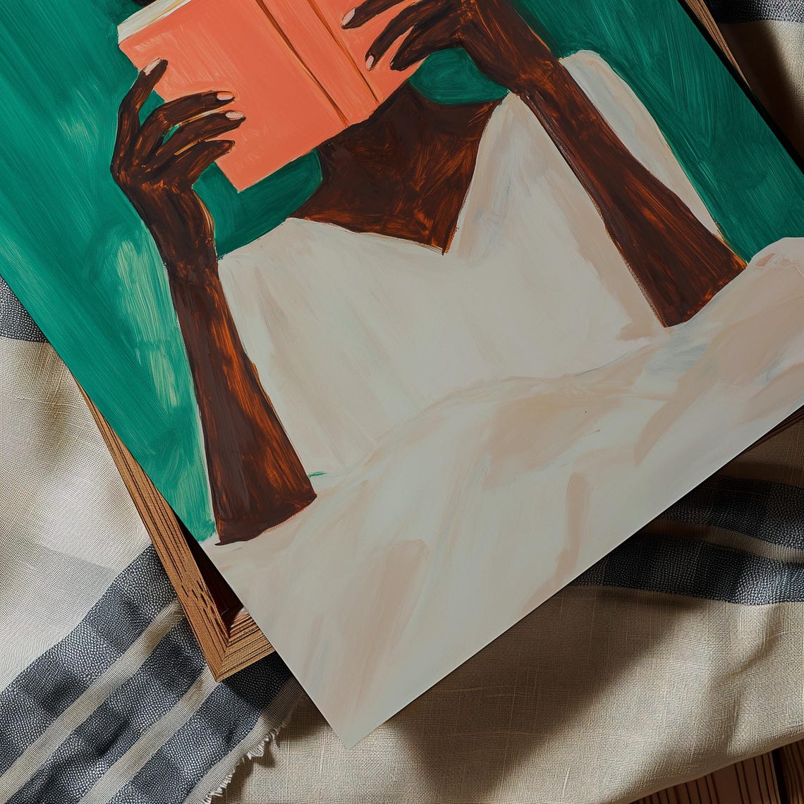 Reading Woman Orange Book Hidden Face Teal Green Bold Poster - Image 3