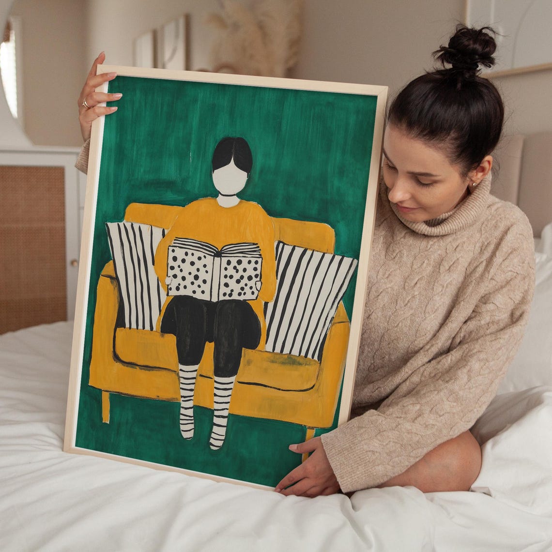 Faceless Reader in a Mustard Sweater on a Yellow Sofa Poster - Image 5