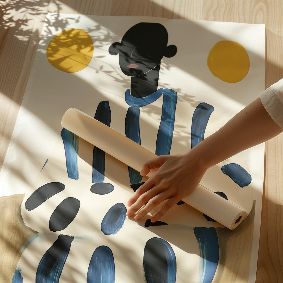 Abstract Figure Wall Art Modern Minimalist Portrait Print Bold Blue And Black Stripes Contemporary Home Decor Sun Inspired Artwork - Image 3