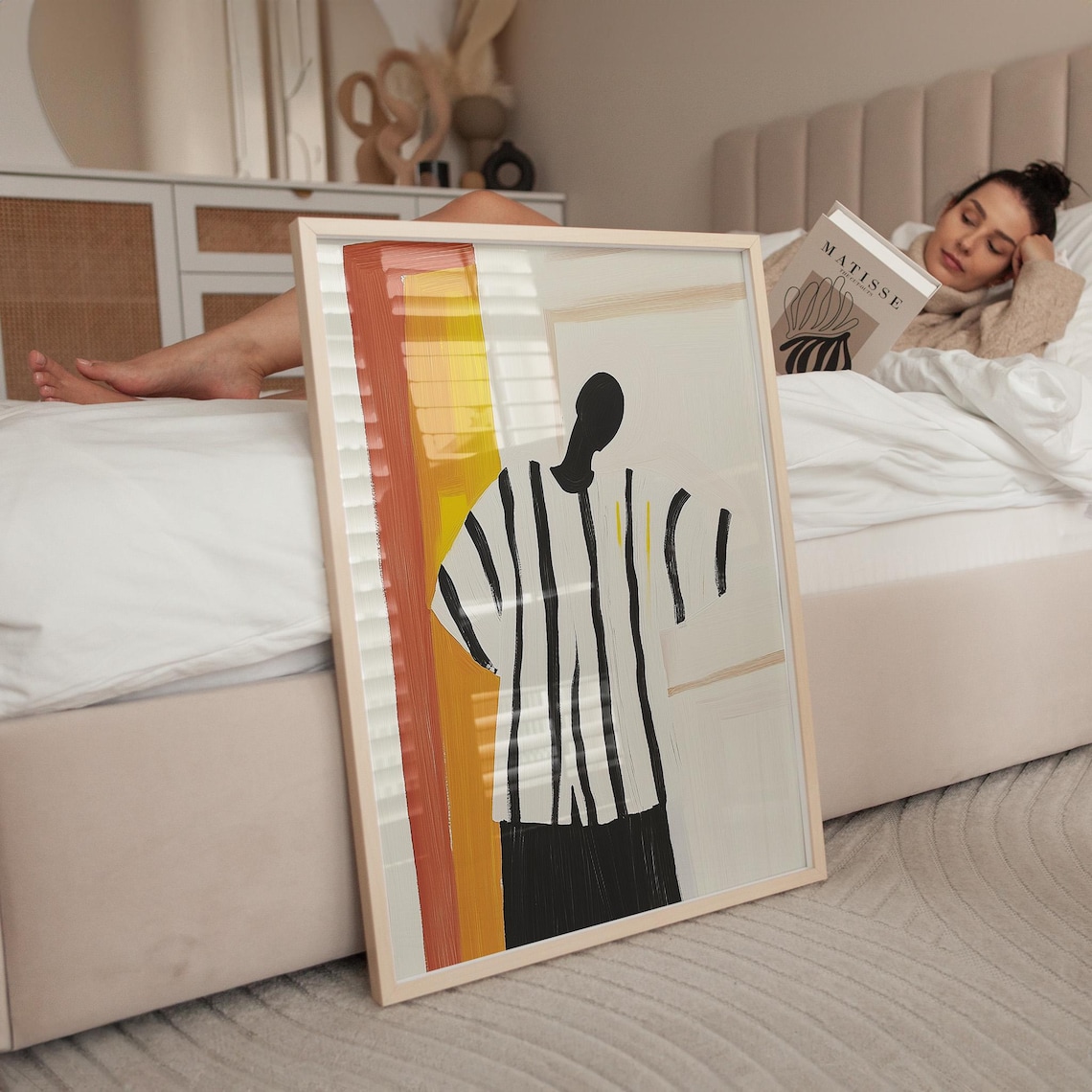 Abstract Figure in Striped Outfit, Minimalist Art Print - Image 4