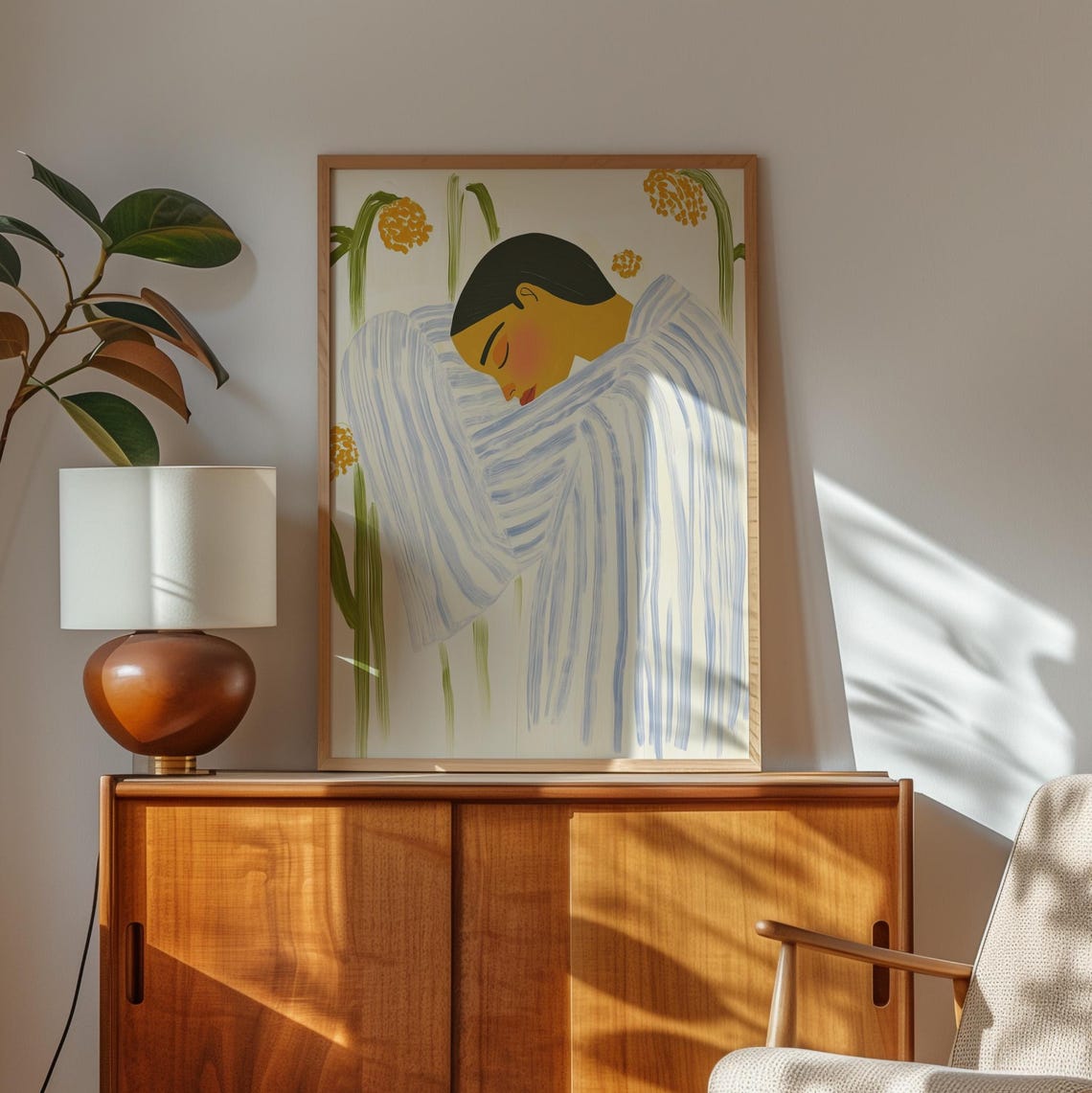 Sleeping Figure in a Blue Striped Robe Among Marigold Flowers Poster - Image 2