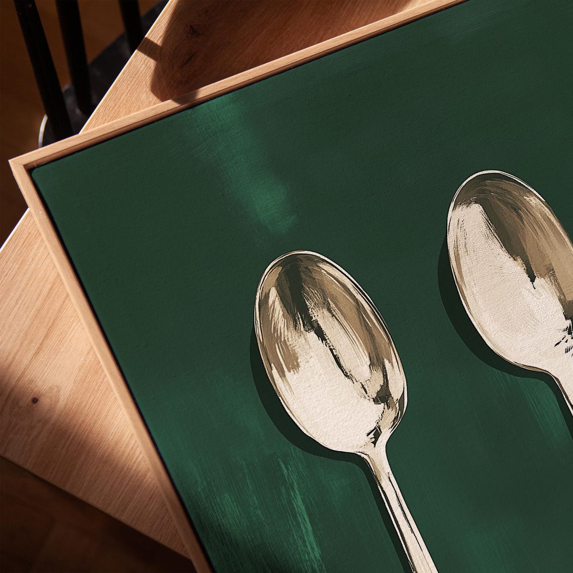 Two Silver Spoons on Emerald Green Minimalist Kitchen Poster - Image 3