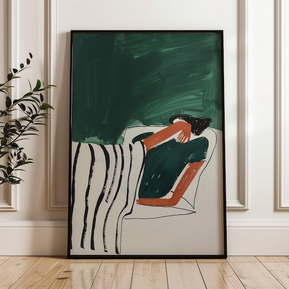 Emerald Green Abstract Figure with Orange Accents Painterly Poster