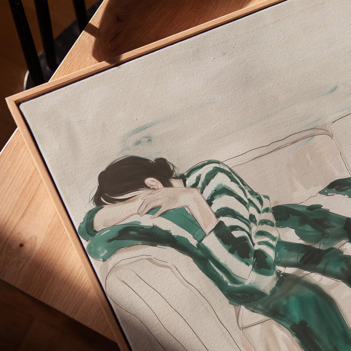 Emerald Green Abstract People, Minimalist Bedroom Art Print - Image 3