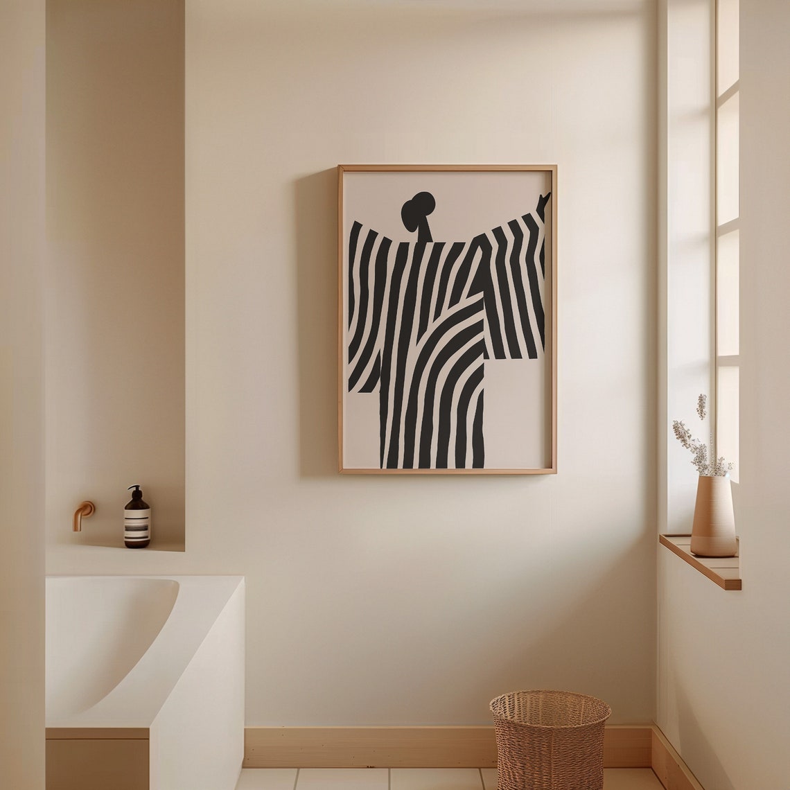 Black and White Abstract Woman With Flowing Striped Lines Poster - Image 4