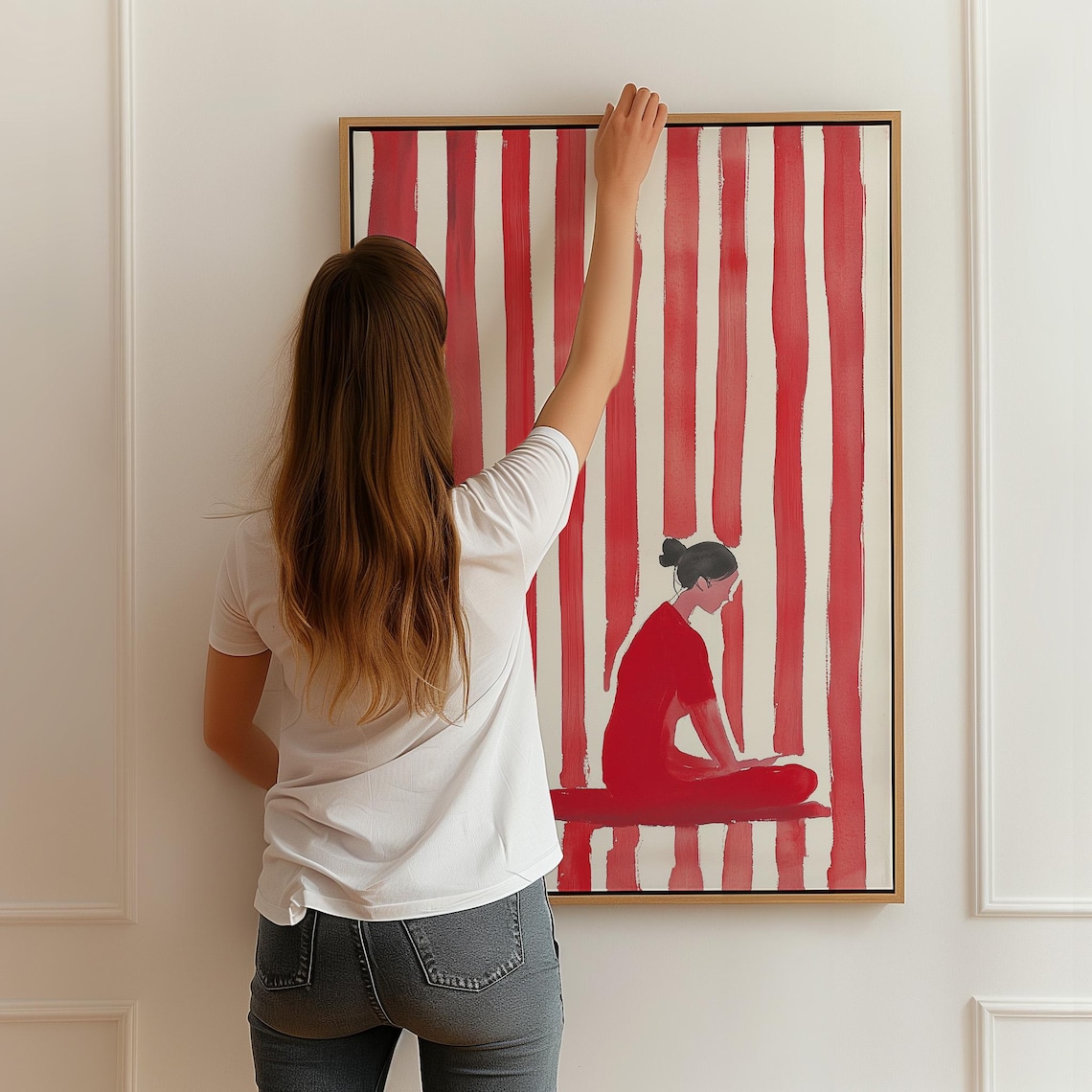 Abstract Meditation Woman In Red, Minimalist Art Print - Image 3
