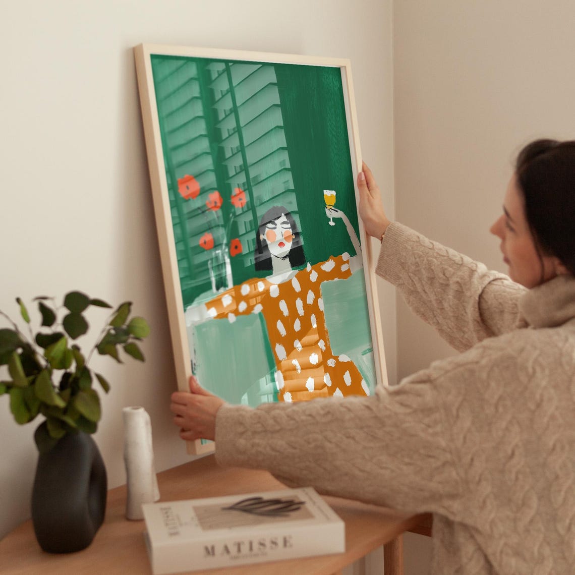 Woman In Orange Polka Dot Dress, Art Print - Image 6