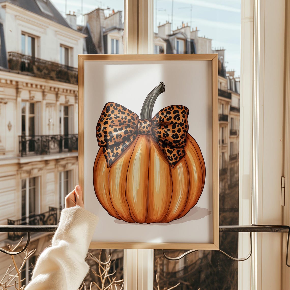 Pumpkin With Leopard Bow Chic Stylish Fall Home Decor Art Poster - Image 4