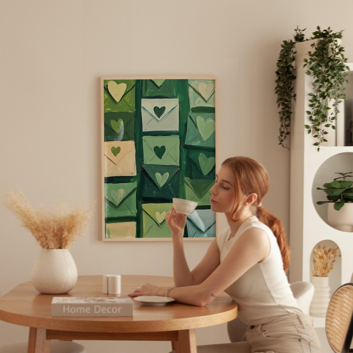 Green Love Letters Heart Seal Envelopes Abstract Romantic Art Poster - Image 4
