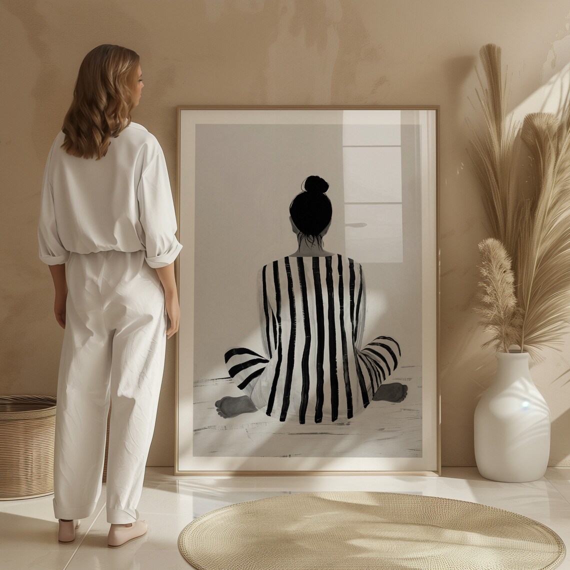 Serenity Back Pose Striped Dress Art Print