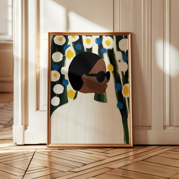 Contemporary Woman Portrait Art Minimalist Floral Background Print Artwork With Bold Colors Fashion Inspired Wall Decor