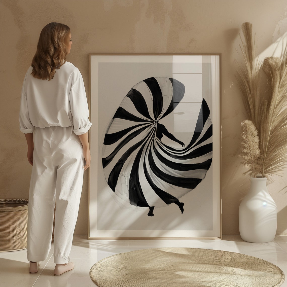 Swirling Skirt Dancer Black And White Motion Abstract Art Poster