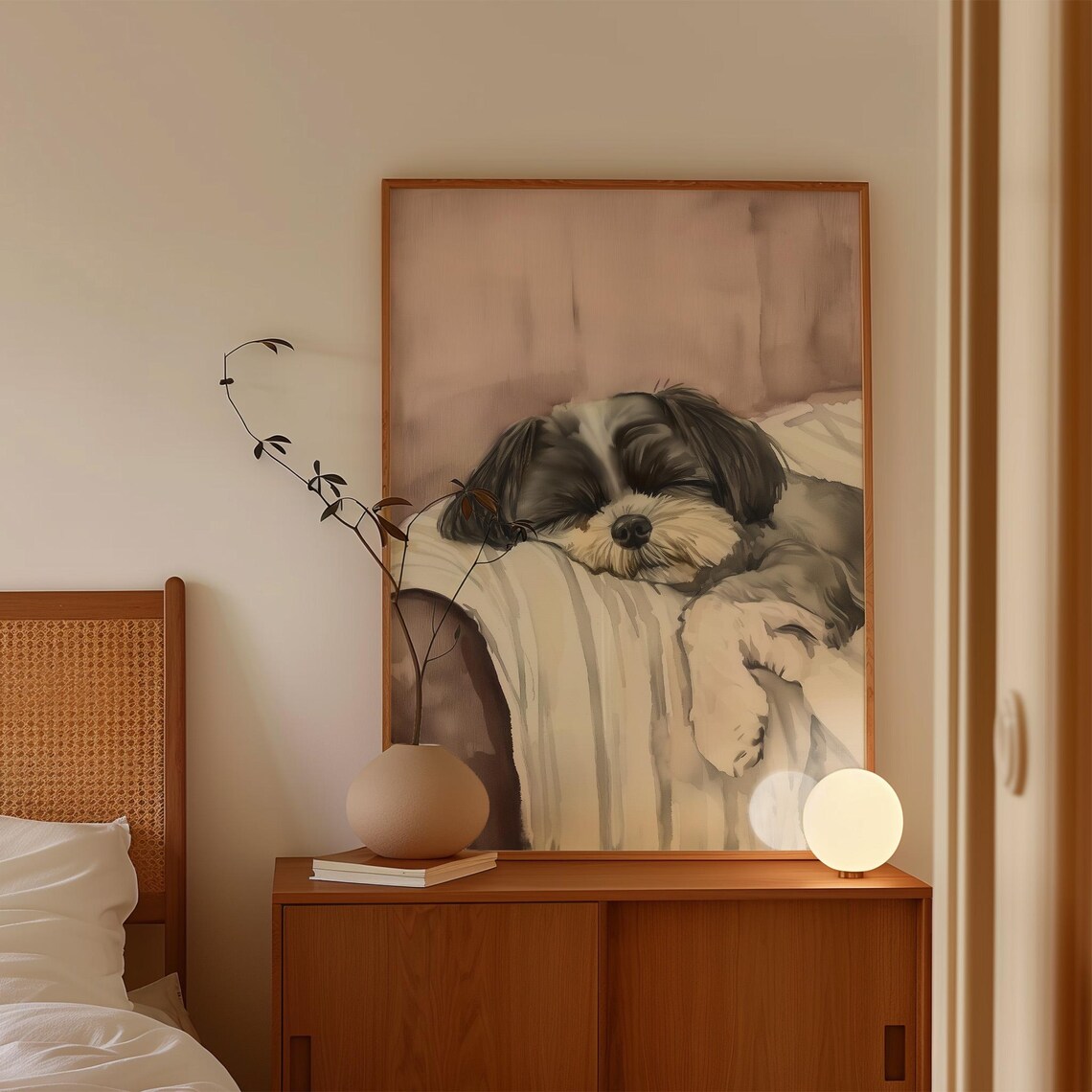 Cute Sleeping Dog, Mauve Watercolor Shih Tzu Art Print - Image 5