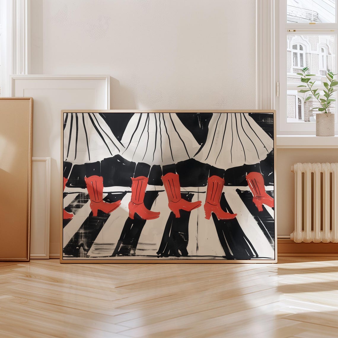 Red Cowboy Boots Legs White Skirts Striped Floor Western Dance Poster
