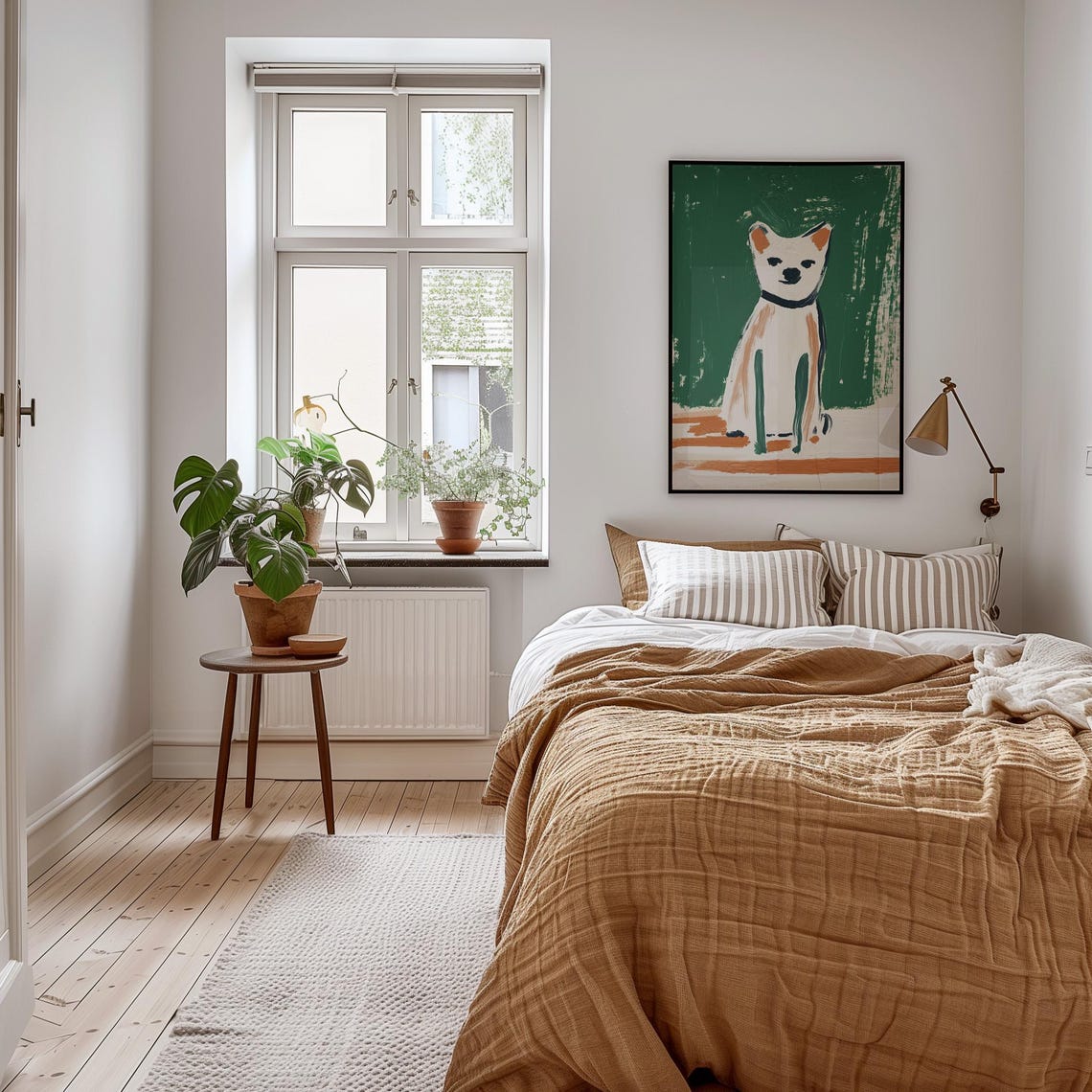 Cute White Dog Orange Ears Emerald Green Naive Pet Portrait Poster - Image 4