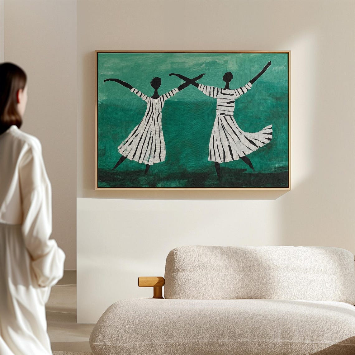 Two Striped Dancers On Green Joyful Abstract Dance Art Poster - Image 2