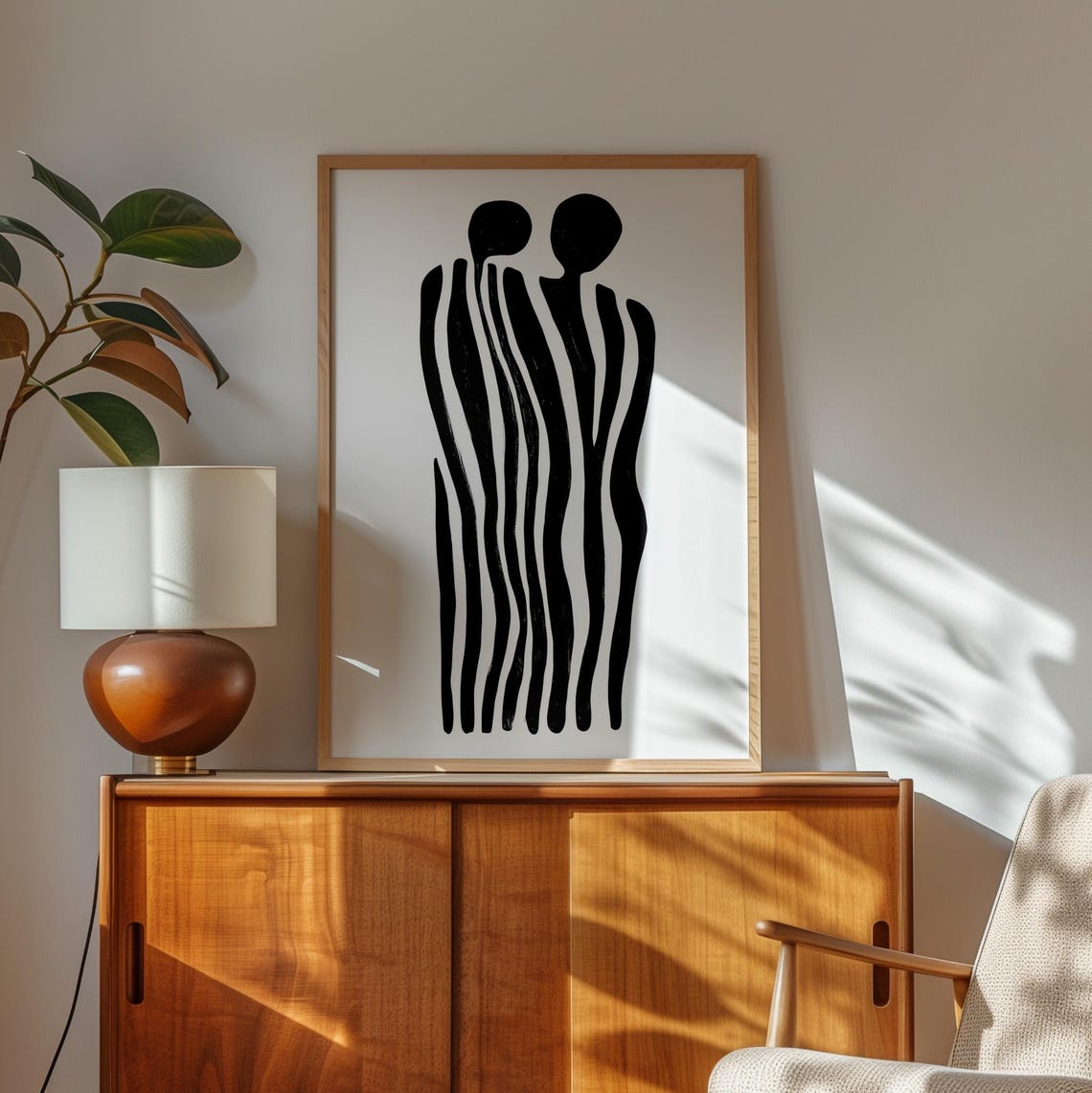 Minimalist Black And White Abstract Couple Embrace Large Wall Art - Image 2