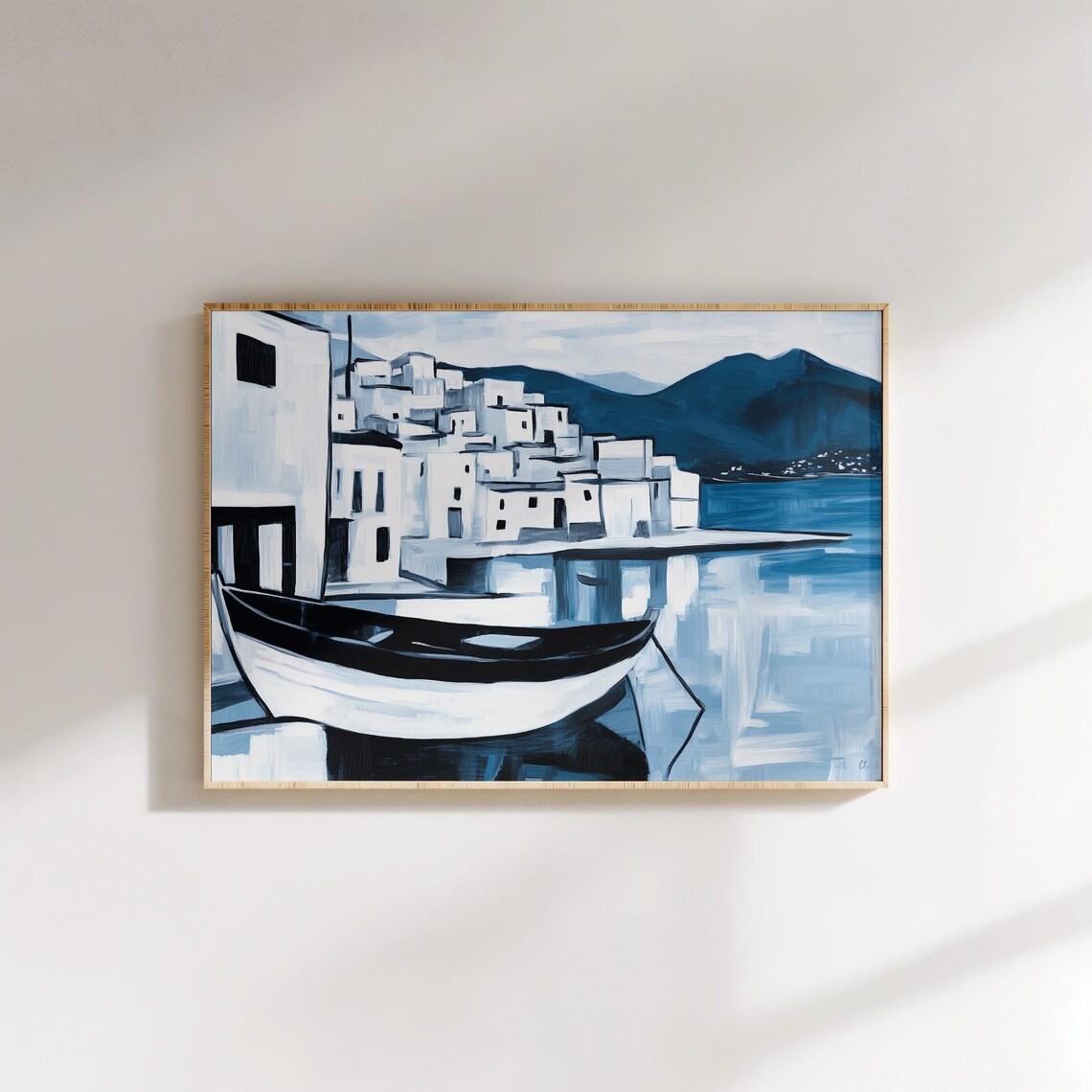 Greek Island Boat Minimalist Coastal Village Poster - Image 4