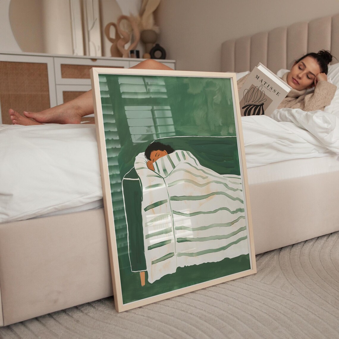 Emerald Green Abstract People Contemporary Wall Art Print - Image 4