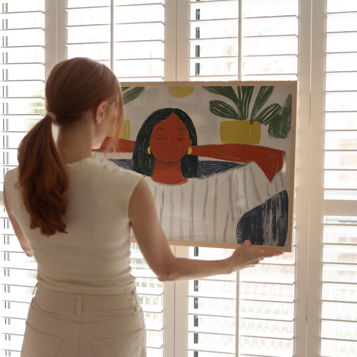 Relaxed Woman With Plants, Minimalist Art Print - Image 6