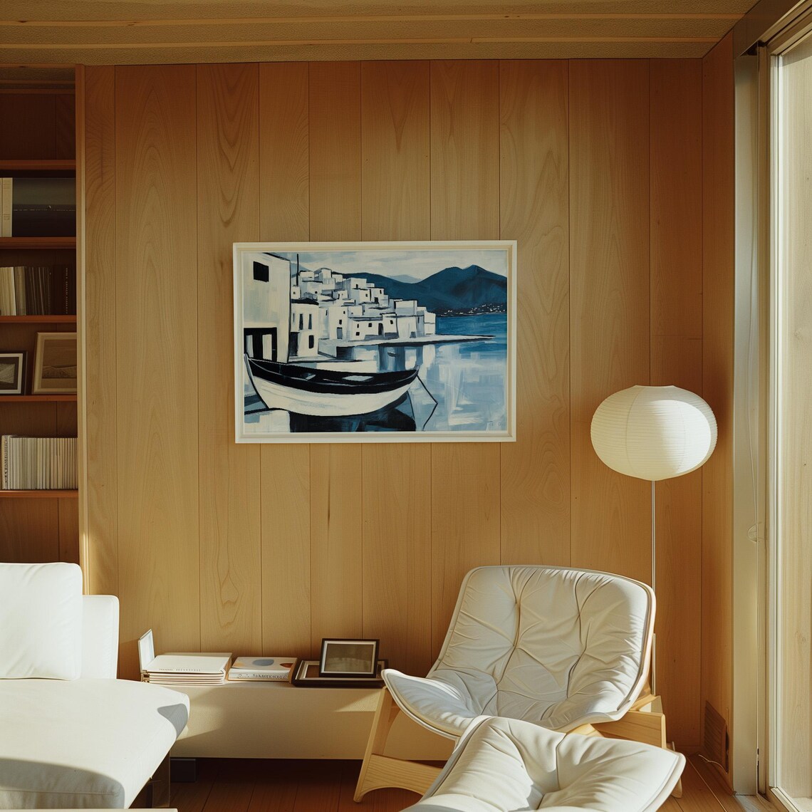 Greek Island Boat Minimalist Coastal Village Poster - Image 3
