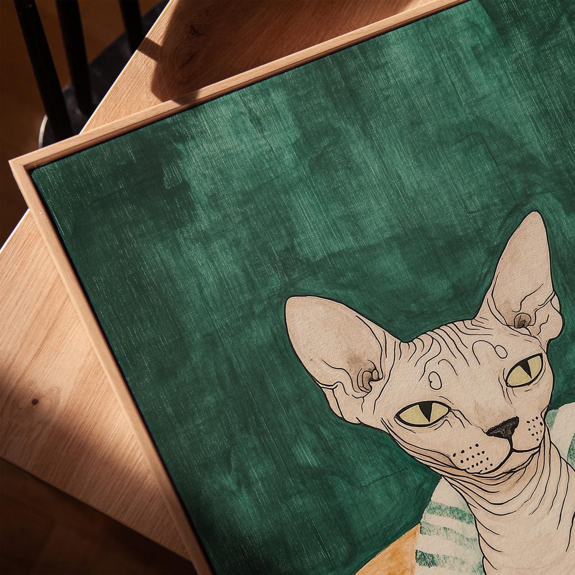 Sphynx Cat Portrait Watercolor Hairless Cat Emerald Green Pet Poster - Image 3