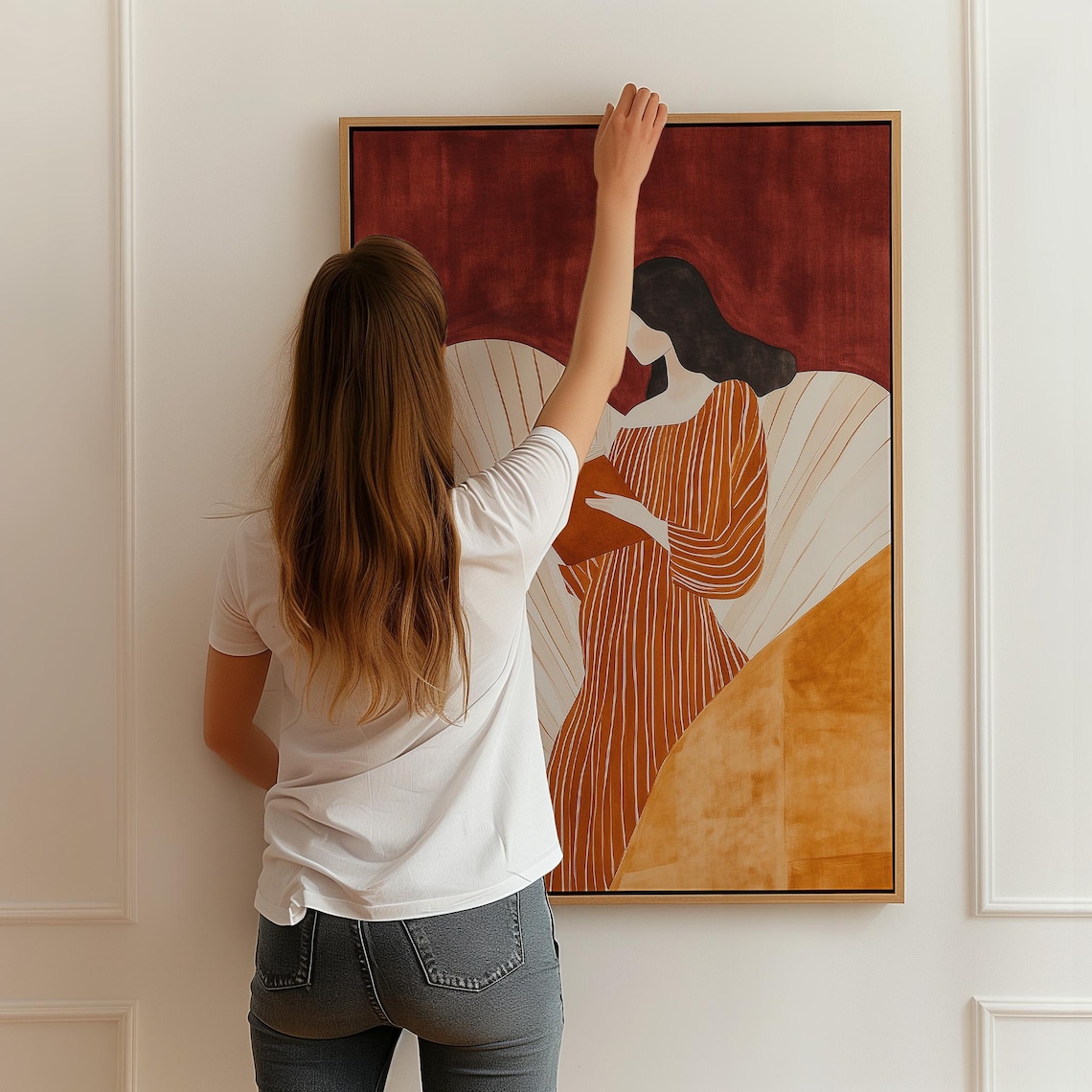 Striped Dress Woman Reading, Minimalist Art Print - Image 4