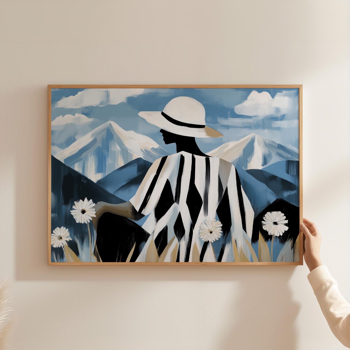 Minimalist Woman Mountain Poster, Floral Hat - Image 6