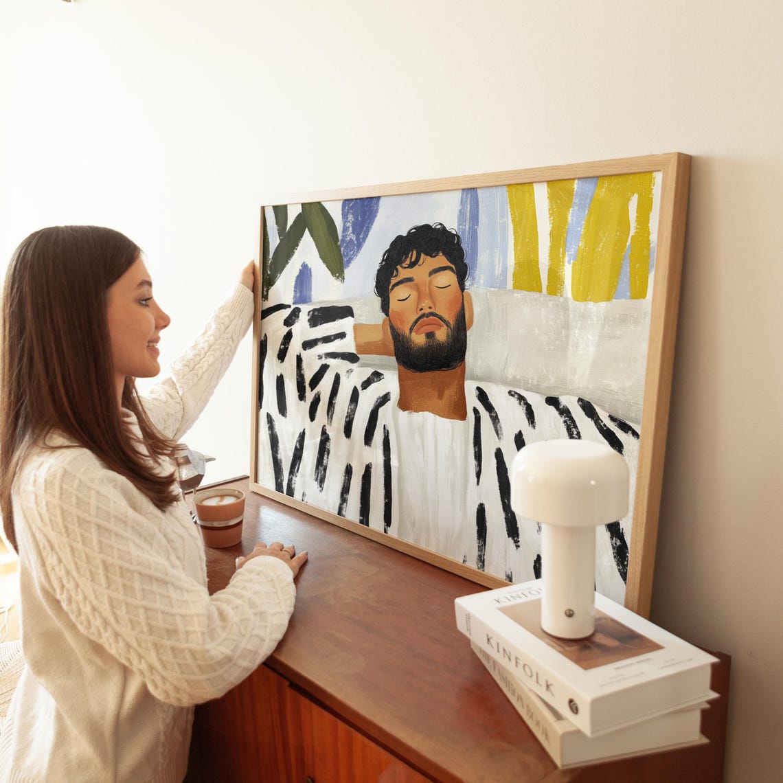 Bearded Man Sleeping Peacefully Under Zebra Striped Blanket Poster - Image 3