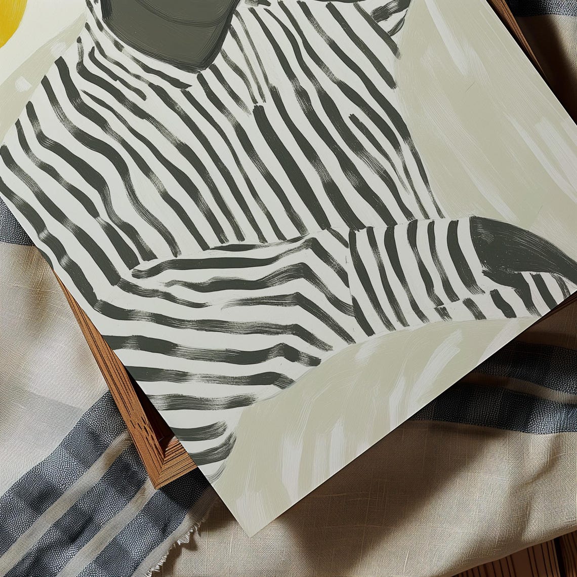 Sleeping Figure in Striped Shirt Under Golden Suns Minimalist Poster - Image 2