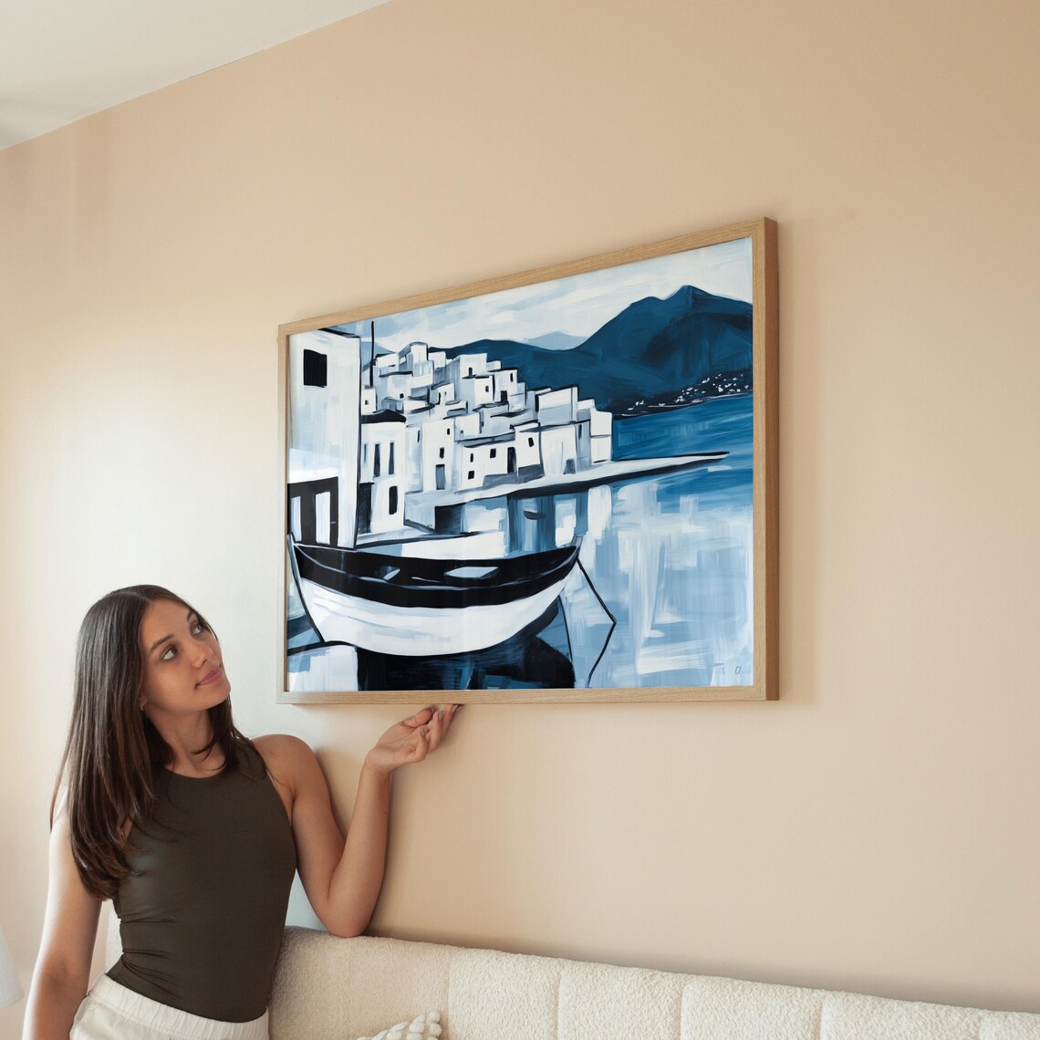 Greek Island Boat Minimalist Coastal Village Poster - Image 5