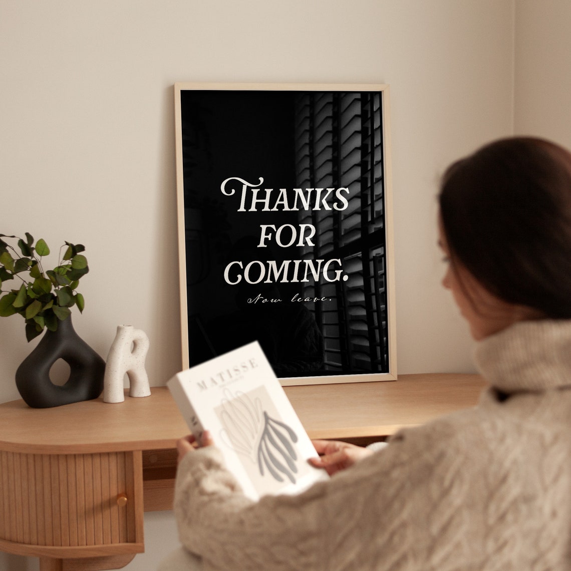 Thanks For Coming Now Leave Funny Quote Black Background Wall Art - Image 2