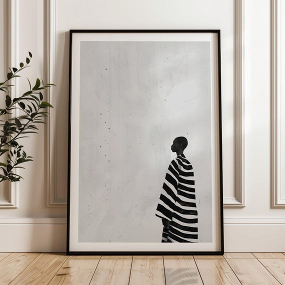 Minimalist Black and White Black Woman Art Print