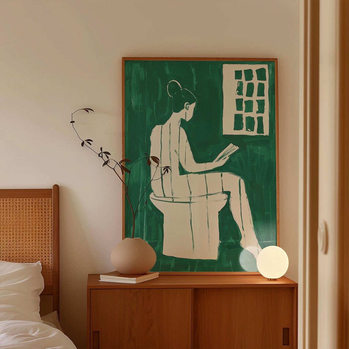 Minimalist Line Art Woman Reading On Toilet, Bathroom - Image 5