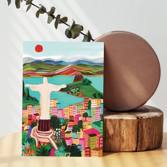 Christ The Redeemer Rio Brazil Colorful Travel Postcard Art Print