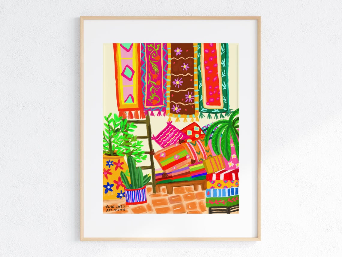 Moroccan Marrakech Souk Colorful Rugs Market Stall Textile Art Print - Image 5