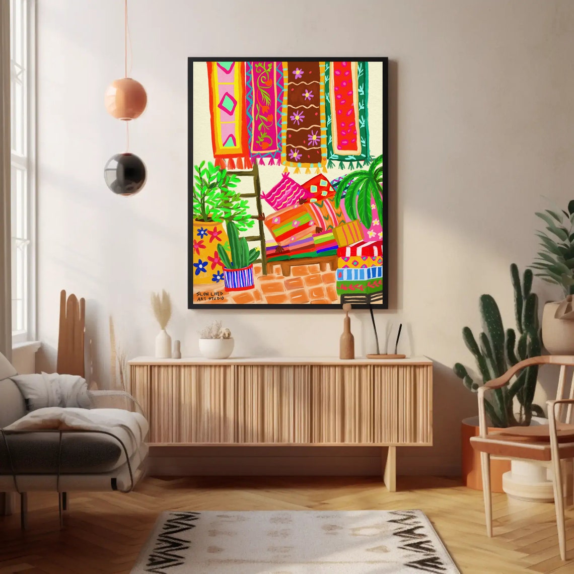 Moroccan Marrakech Souk Colorful Rugs Market Stall Textile Art Print - Image 2