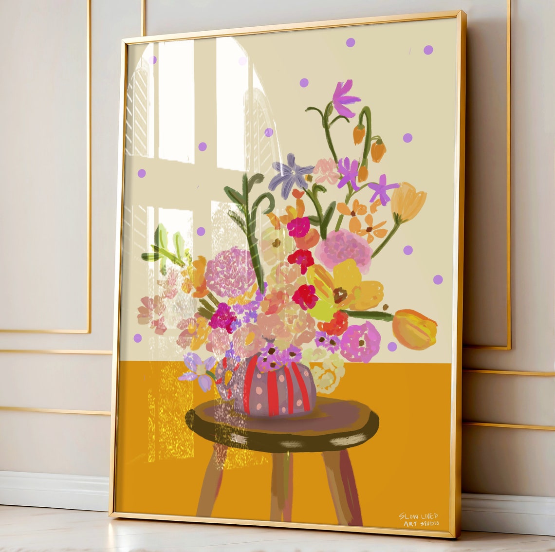 Colorful Hand Drawn Flower Vase Maximalist Botanical Wall Art - Image 5