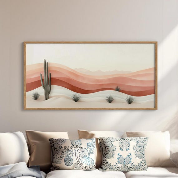 Minimalist Sunset Abstract Art Soft Horizontal Layers Of Dusty Rose Coral Taupe Muted Color Gradient Gentle Blending Modern Wall Canvas