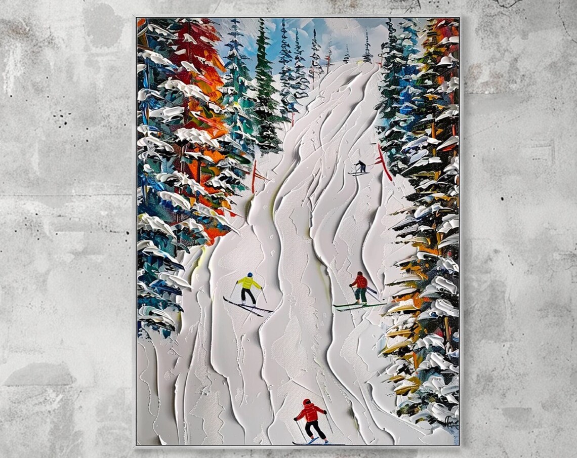 Custom Skier on Snowy Mountain, Textured Art Print