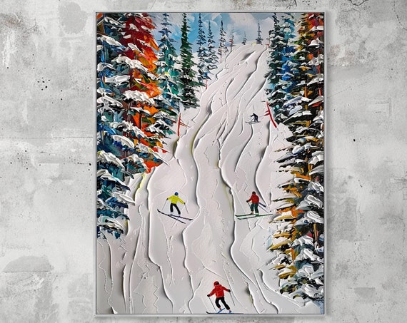 Custom Skier on Snowy Mountain, Textured Art Print