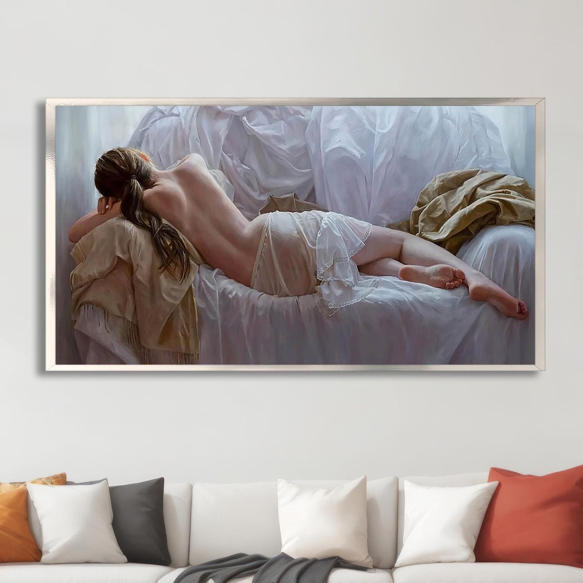 Sexy Woman Laying On Ground Wall Art Living Room Painting Naked Girl Print On Ready To Hang Home Decor